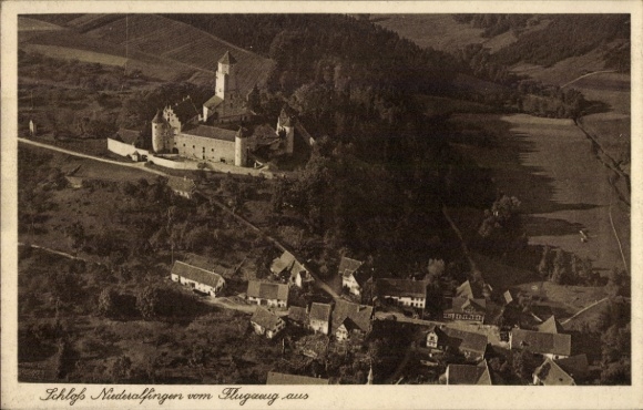 Postcard Niederalfingen Hüttlingen in Württemberg, castle, aerial photograph