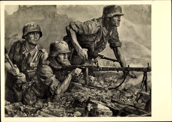 Künstler Ak Sauter, Wilhelm, Deutsche Wehrmacht, Leichtes MG, Kampftrupp, II. WK, HDK 499