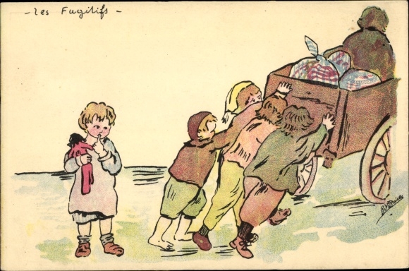 Artist PC Les Fugitifs, French War Refugees, Orphelinate of the Army, War Orphans