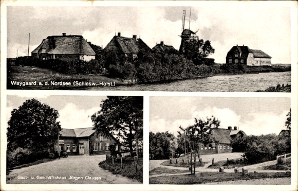 Postcard Waygaard Dagebüll in North Friesland, farmhouses, windmill, inn