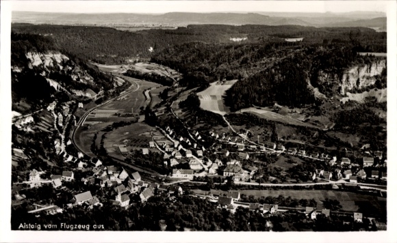 Ak Aistaig Oberndorf am Neckar Schwarzwald, Fliegeraufnahme