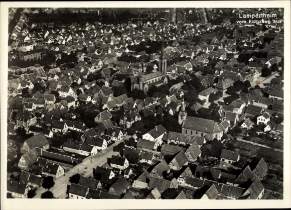 Postcard Lampertheim am Rhein Hessen, aerial photograph