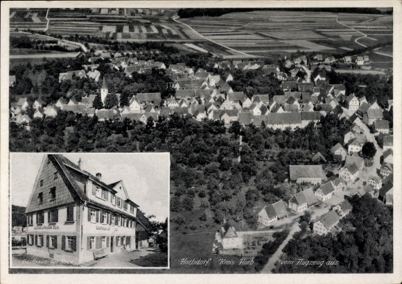 Ak Hochdorf (bei Horb) Nagold im Schwarzwald, Fliegeraufnahme, Gasthaus