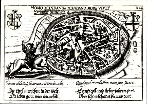Zdjęcie Münstermaifeld nad Mozelą, rycina historyczna miasta