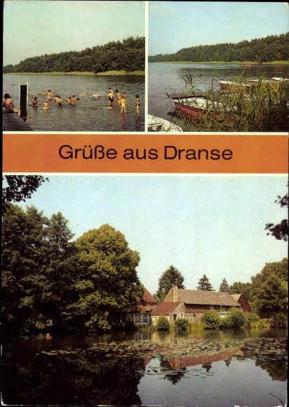 Postcard Dranse Wittstock Dosse in the Prignitz, pictures of the Baalensee, boat harbor, mill building, so...