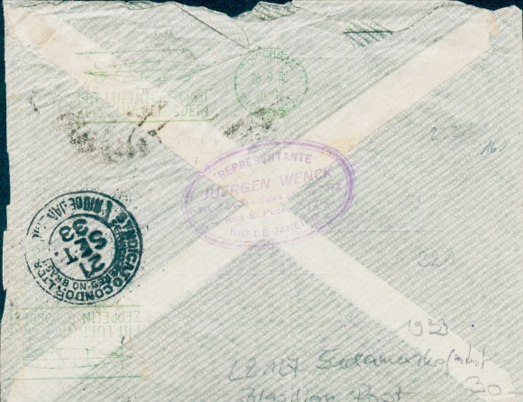 Letter South America trip 1933, LZ 127 Graf Zeppelin, Brazilian Post