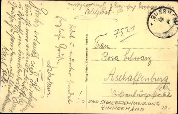 Postcard Rußheim Dettenheim Baden Württemberg, main street, town hall, spice shop