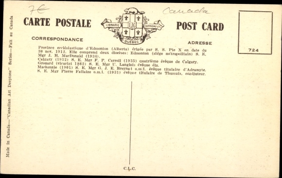 Postcard Edmonton Alberta Kanada, Arc No. 9, National Eucharistic Congress Quebec June 1938