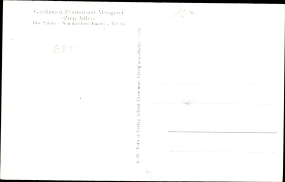 Postcard Neunkirchen in Baden, Inn Zum Adler, Owner Stahle, Rathaus
