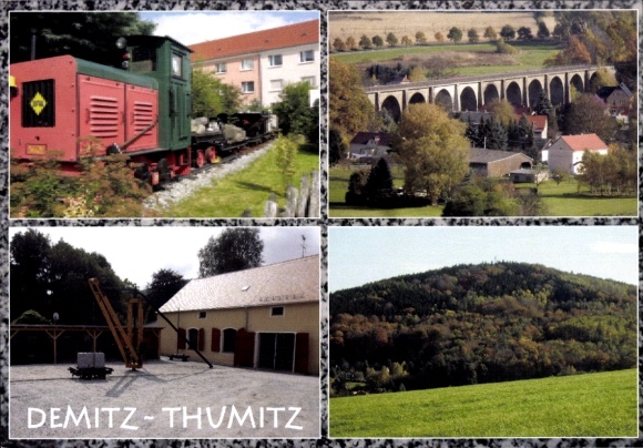 Ak Demitz Thumitz in Sachsen, Viadukt, Feldbahn, Erlebnismuseum, Klosterberg