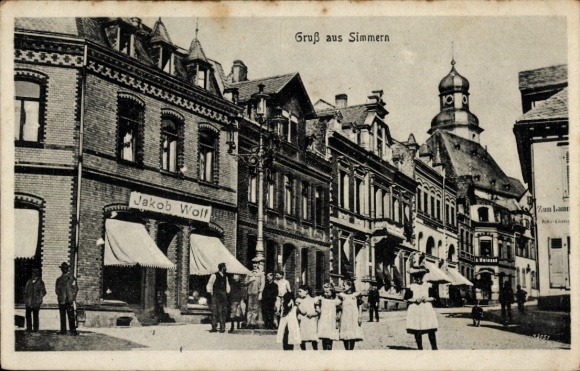Postcard Simmern in the Hunsrück, street scene, Jakob Wolf's shop, Gasthaus Zum Lamm