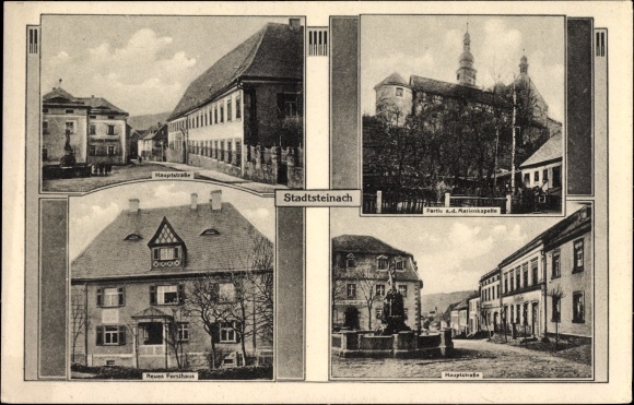 Postcard Stadtsteinach in Franconian Switzerland Bavaria, main street, new forester&#39;s house, Marienkapelle