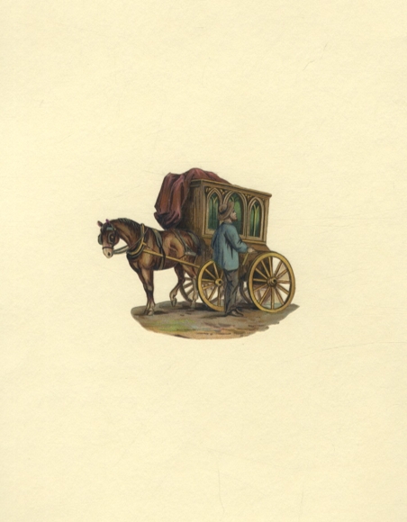 Opłatkowy powóz konny i woźnica, wymiary ok. 8 x 9 cm