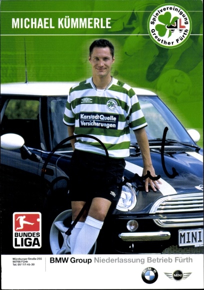 Autograph card footballer Michael Kümmerle, SpVgg Greuther Fürth, autograph