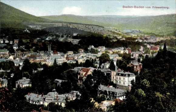 Ak Baden Baden am Schwarzwald, Gesamtansicht vom Friesenberg