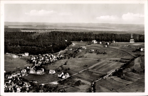 Postcard Hallwangen Dornstetten in the Black Forest Württemberg, aerial photograph, Pension Waldinsel