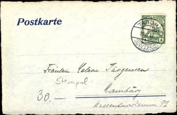 Photo Postcard Tabora Tanzania German East Africa, village motif, congratulations New Year