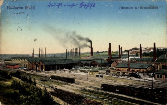 Ak Hattingen an der Ruhr, Henrichshütte, Industrie, Bahnanlagen