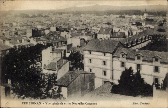 PC Perpignan Pyrénées Orientales, city view, Nouvelles Casernes, historical PC