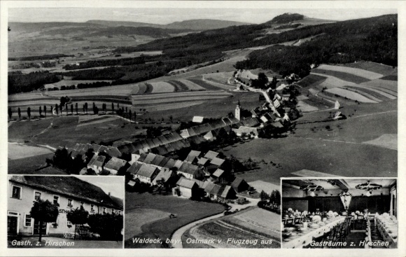 Postcard Waldeck Kemnath in the Upper Palatinate, aerial photograph, Gasthaus z. Hirschen, guest rooms
