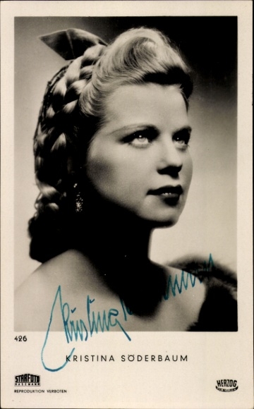 Postcard actress Kristina Söderbaum, portrait with braided hairstyle, autograph
