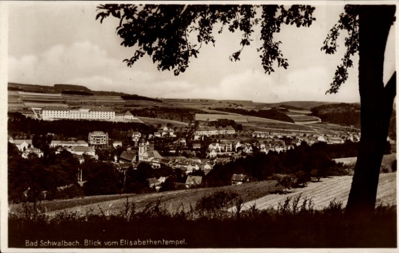 Postcard Bad Schwalbach im Taunus, view from the Elisabethentempel, cityscape, nature, architecture