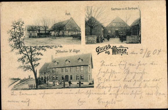 Postcard Wense Heeslingen Lower Saxony, inn A. Bertram, post office, farm owner Jäger