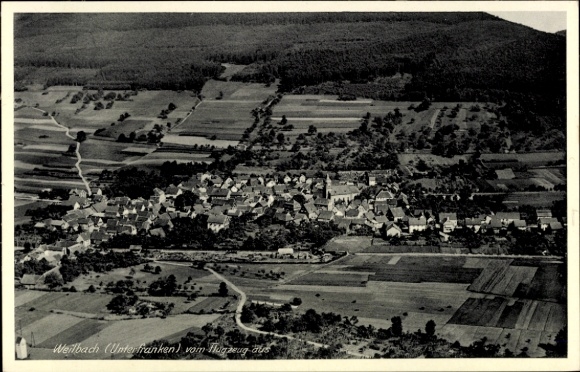 Postcard Weilbach in the Odenwald Lower Franconia Bavaria, aerial view of Weilbach, rural surroundings, no