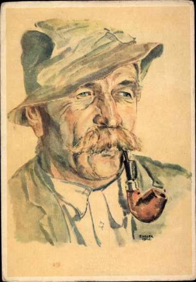 Artist Postcard Engler, Gabriel, Carinthian heads, Austrian mountain farmer, pipe, VDA P 1 R 40 No. 2
