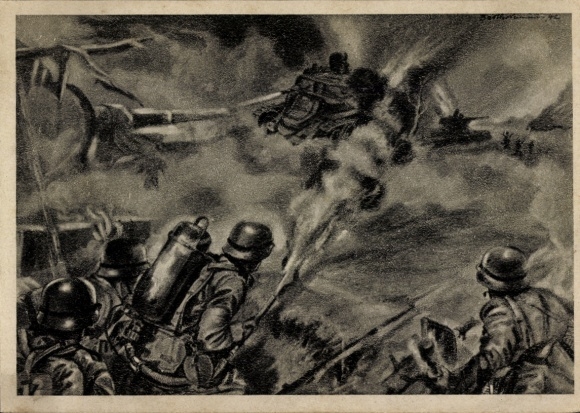 Ak Panzernahbekämpfung durch Pioniere, Flammenwerfer, Deutsche Wehrmacht, II. WK