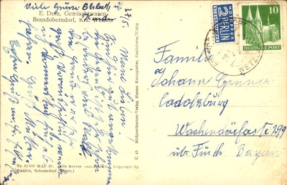 Postcard Brandoberndorf Waldsolms in Hesse, aerial photograph