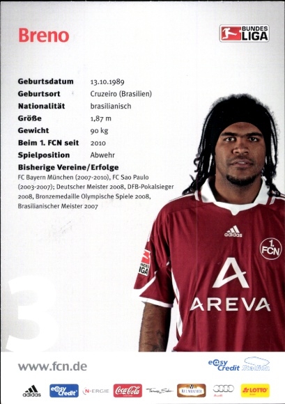 Autograph card footballers Breno and Birgitt, 1. FC Nuremberg, autograph