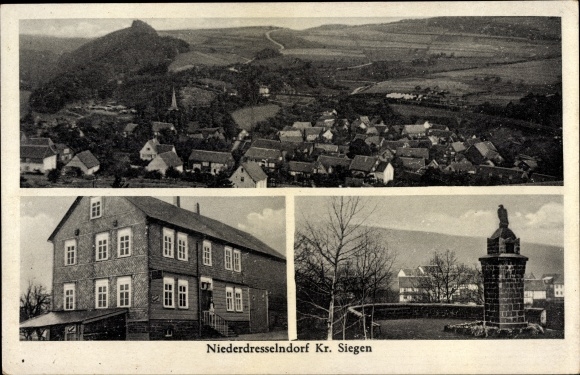 PC Niederdresselndorf Burbach im Siegerland, monument, inn at the station, total view