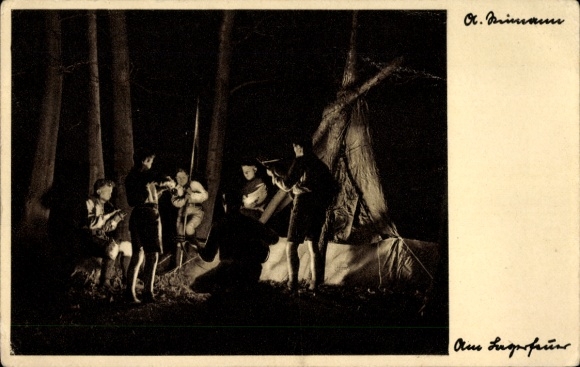 Postcard Reich Meeting of the Sturmschar of the Catholic Young Men's Association Koblenz 1932, campfire