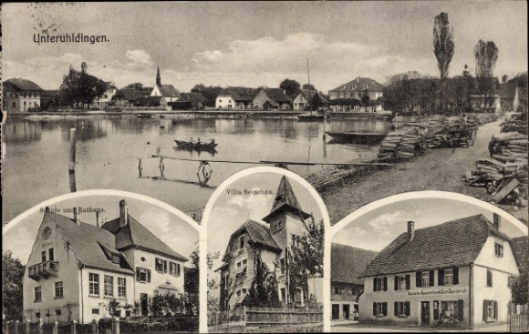 Postcard Unteruhldingen Uhldingen Mühlhofen am Bodensee, general view, school, town hall, villa