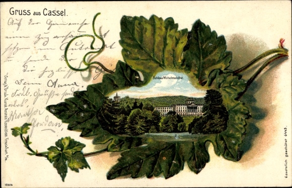 Weinblatt Litho Wilhelmshöhe Kassel in Hessen, Schloss Wilhelmshöhe