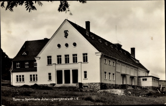 Postcard Johanngeorgenstadt in the Ore Mountains, gym and sports hall