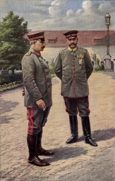 Postcard Kaiser Wilhelm II, Field Marshal Paul von Hindenburg, Posen Castle, 1915
