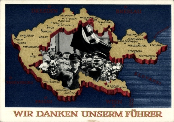 Postal stationery Postcard We thank our Führer, Sudetenland, Bohemia, Moravia, Hitler