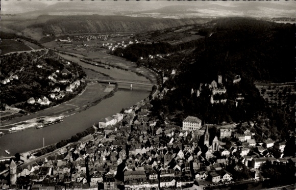 Postcard Wertheim am Main, aerial view of Wertheim, Main, bridges, landscape