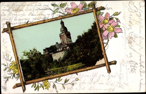 Passepartout ansichtkaart Falkenstein in de Harz, kasteel Falkenstein