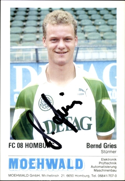 Autograph card footballer Bernd Gries, FC 08 Homburg, autograph