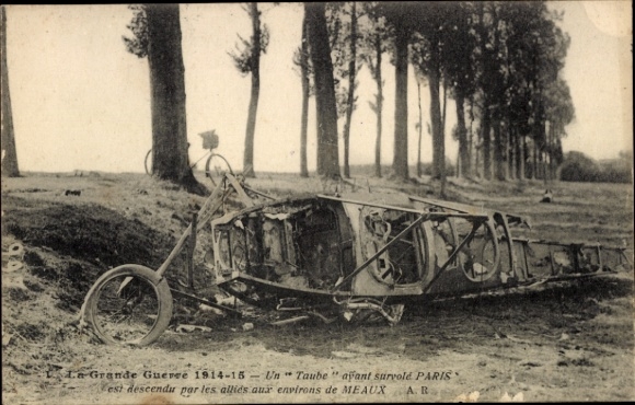 Ak Meaux Seine-et-Marne, Un taube avant survold Paris est descendu par les allies, 1. Weltkrieg