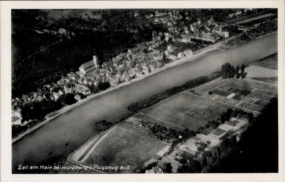 Postcard Zell am Main Lower Franconia, aerial photograph