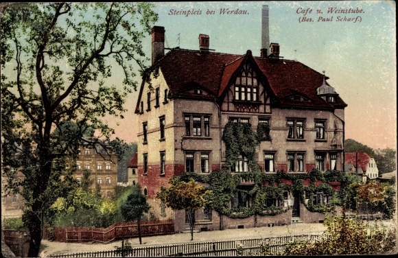 Postcard Steinpleis Werdau in Saxony, café and wine bar