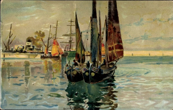 Artist Chromo-Litho Frank, R., Rijeka Fiume Croatia, harbor, boats