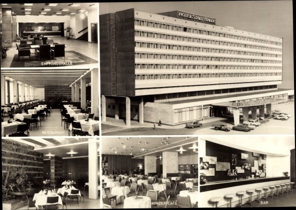 Postcard Halle an der Saale, Interhotel Stadt Halle, bar, café, reception