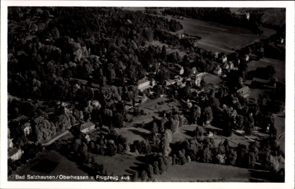 Postcard Bad Salzhausen Nidda in Hesse, aerial view of green landscape, buildings