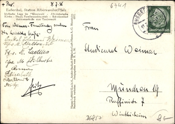 Postcard Eusserthal district Südliche Weinstraße, overall view of the village, fields, aerial photograph