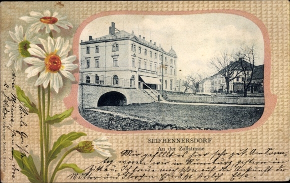 Passepartout Ak Seifhennersdorf Sachsen, An der Zollstraße